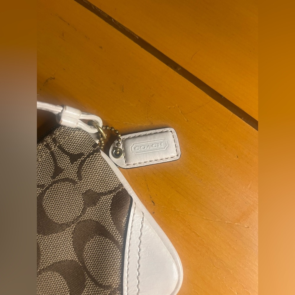 Coach Brown and White Signature Wristlet - Picture 3 of 13
